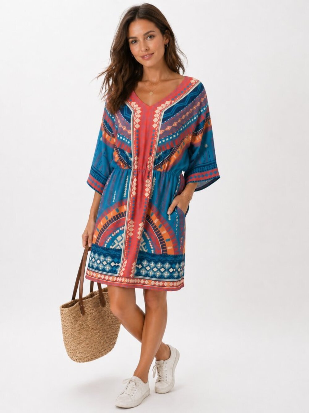 BRAEVE Boho Southwest Desert Mini Dress Coverup Medium